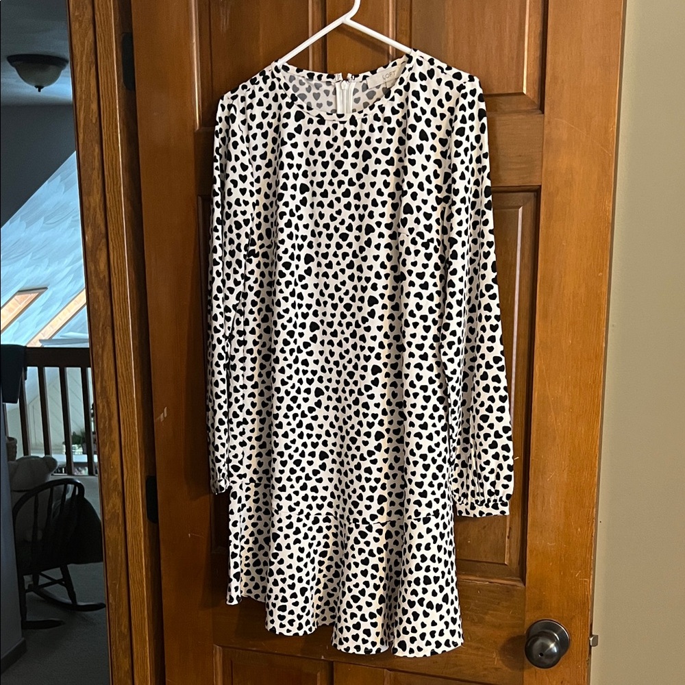 Loft, Black and White Polka Dot Heart Dress, Small